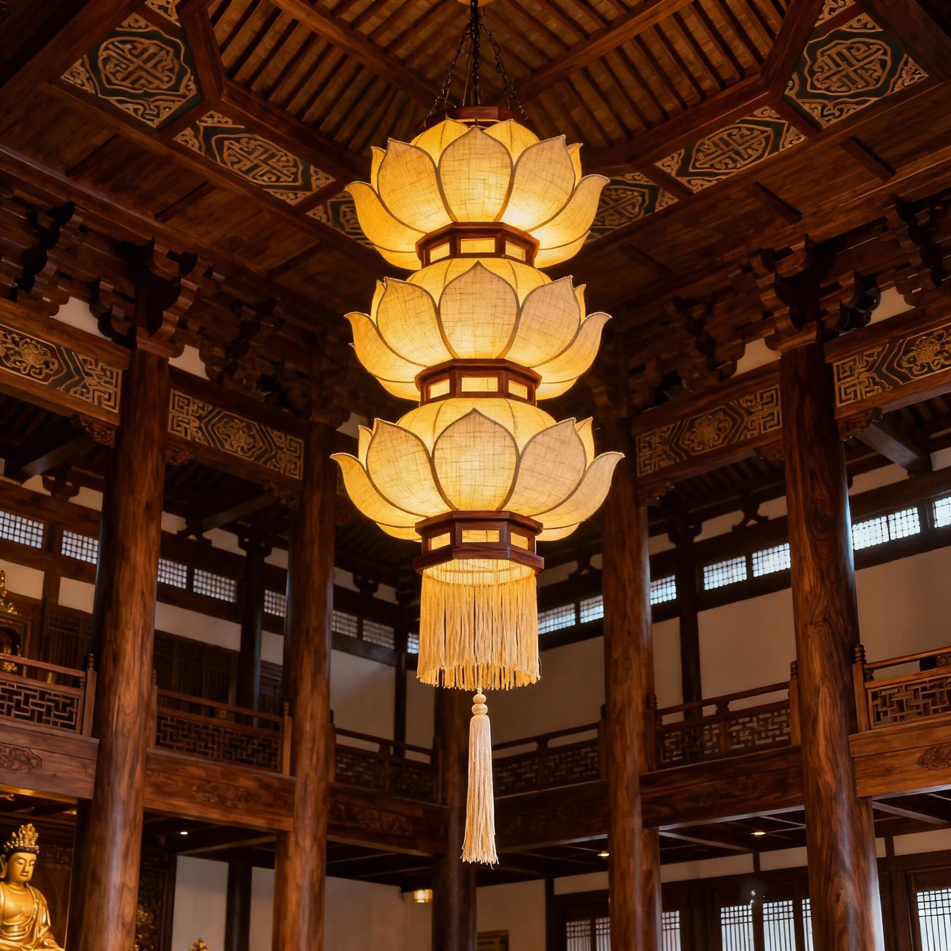 中式复古莲花吊灯酒店宴会厅楼梯装饰灯具养生馆禅意大殿寺庙佛堂